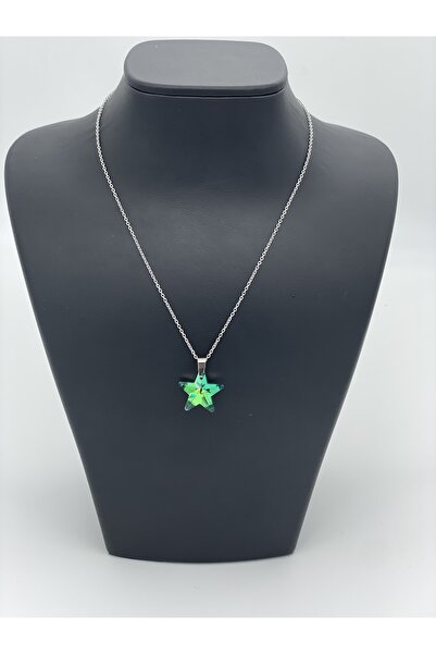Lunays الفولاذ المقاوم للصدأ الزركون الأخضر حجر النجمة قلادة