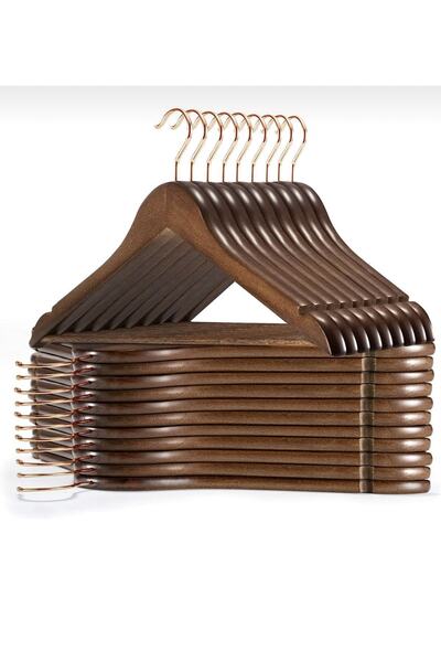 askı sarayı Ceviz Ahşap Askı Kıyafet Elbise Gömlek Ve Pantolon Askısı 36 Adet...