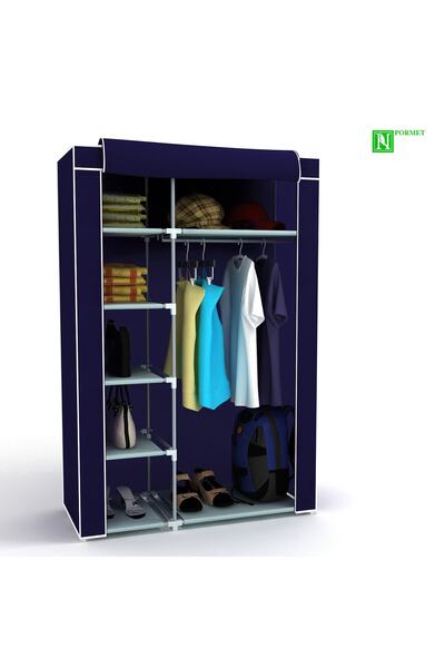 HOLTEK Tek Yandan Çok Raflı Plastik Profilli Bez Dolap Kumaş Gardırop