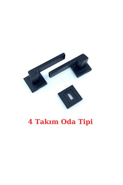 ARON (6 Sets) Sofuoğlu Anka Square Rosette (2+1) Circle Set Door Handle Matte Black Aluminum / Steel