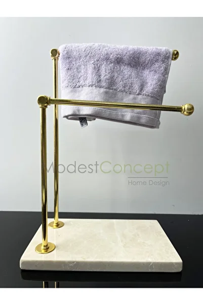 Modestmarluxury Natural Beige Marble Footed Bathroom Hand Towel Holder Gold Stick Towel Holder