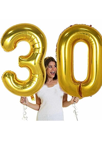 mypartyready 30 Yaş Gold Renk Folyo Helyum Balon 34" 76 Cm 30 Yaş Doğum Günü ...