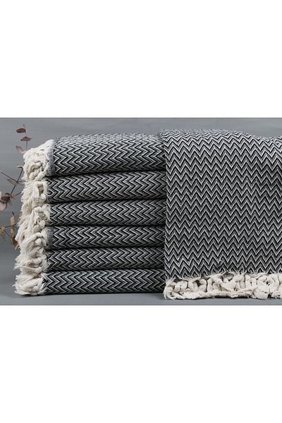 Kayra Export بطانية قطنية مطرزة باللون الأسود، مقاس 160x190 سم