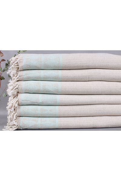 Kayra Export بطانية كتان بيكيه مزدوجة مقاس 220x250 سم من بايك مينت