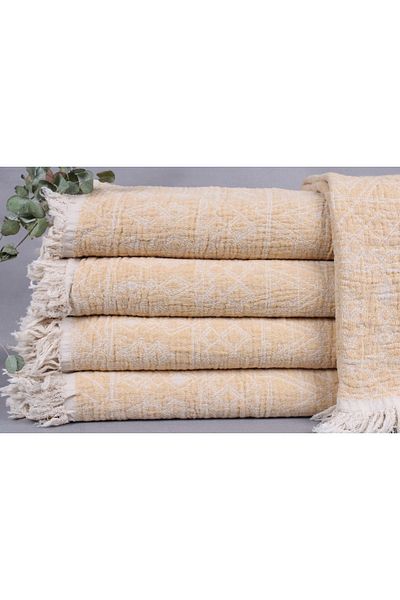 Kayra Export غطاء أريكة الخردل، هدايا وصيفة العروس، بطانية قطنية مقاس 230 × 245 سم، هدية الزفاف،