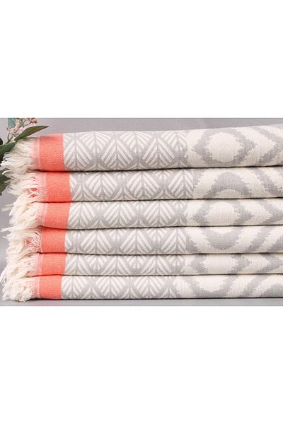 Kayra Export Pike Light Grey-orange 125x170 Cm Pestemal Pike Cotton Cover