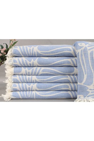 Kayra Export غطاء ديكور من القطن بيكيه باللون الأزرق الفاتح مقاس 150 × 180 سم