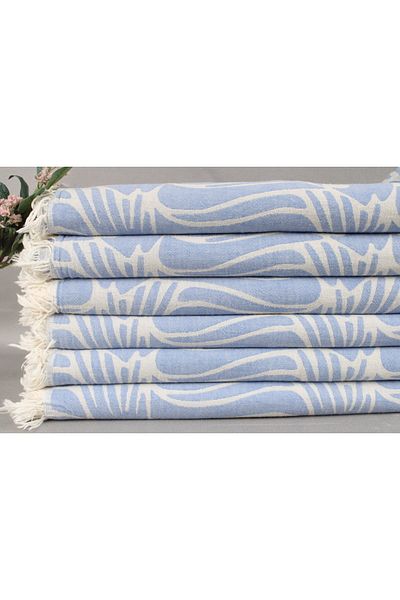 Kayra Export غطاء ديكور من القطن بيكيه باللون الأزرق الفاتح مقاس 150 × 180 سم