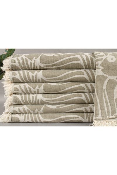 Kayra Export غطاء ديكور من القطن بيكيه باللون الأخضر الكاكي مقاس 150 × 180 سم