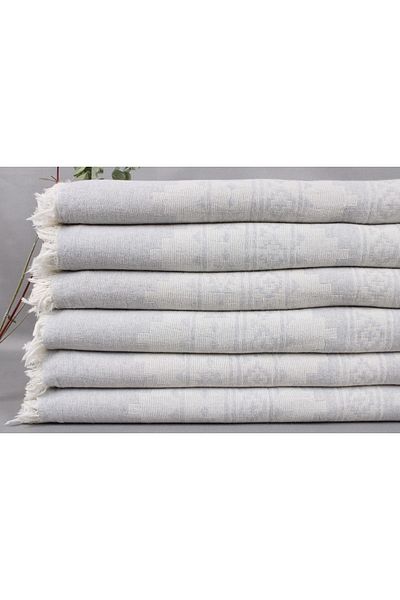 Kayra Export طقم سرير غطاء ديكور كبير من القطن باللون الرمادي الفاتح - 200x230 سم