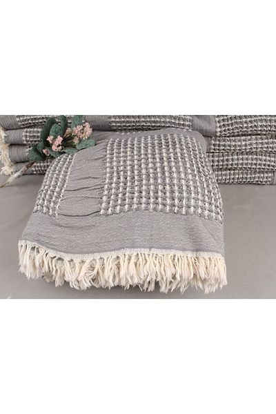 Kayra Export بيكيه رمادي غامق 200x210 سم مفرش سرير قطن بيكيه حجم كبير مفرش سرير قطني رقيق