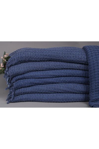 Kayra Export مفرش سرير بيكيه أزرق كحلي 200x260 سم قطن