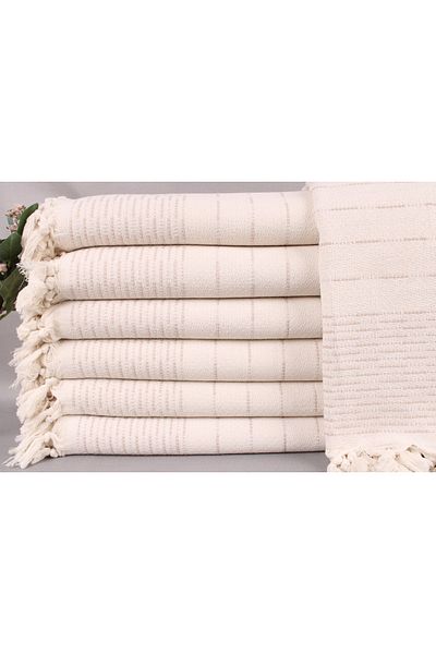 Kayra Export مفرش سرير مزخرف من القطن بيكيه باللون البيج الفاتح مقاس 230 × 245 سم