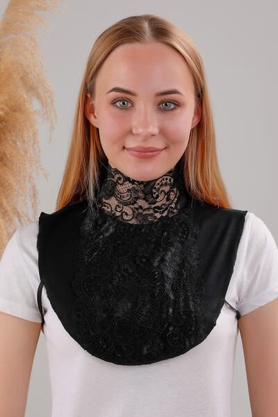 Melodi Scarf Hijab Damă Dantela Gât Guler Negru