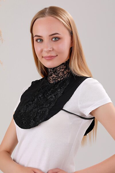 Melodi Scarf Kadın Tesettür Dantelli Boyunluk Siyah