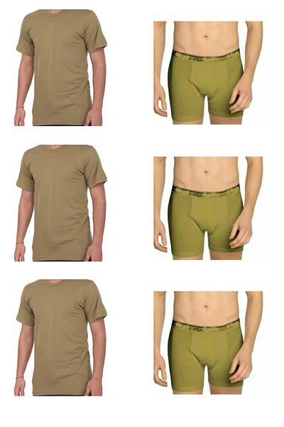 giyimsepeti Paid-Recruit Military Service 3-Piece Military Undershirt-Boxer Set