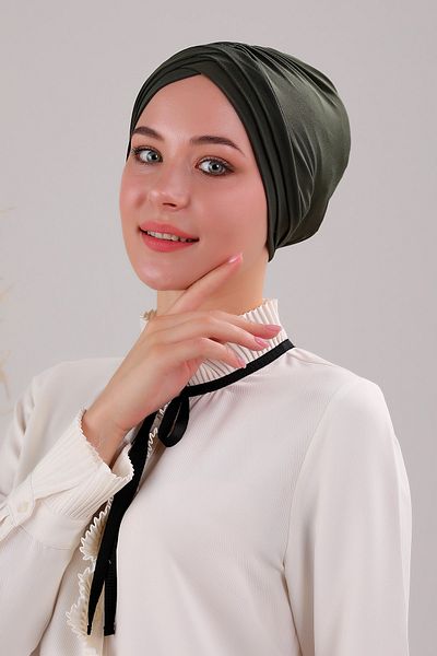 Melodi Scarf Γυναικείο Εξωτερικό Καπό Τριών Ριγών Cross Ready Turban Χακί