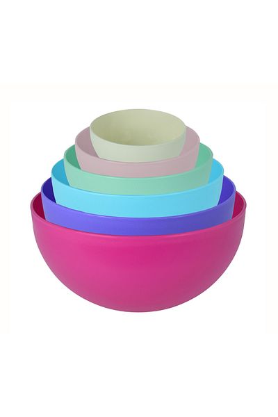 Melkan Home 6 Piece Plastic Mixing Bowls, Colorful Serving Bowls, Salad Bowl, Stackable Bowls