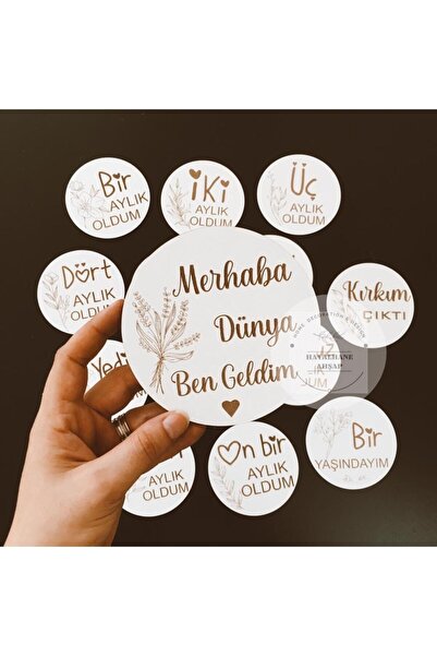 HAYALHANE AHŞAP Bebek Anı Kartı Seti / Çiçek Desenli Aylık Bebek Hatıra Kartl...