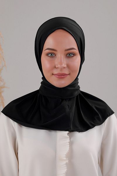 Melodi Scarf Women's Hijab Practical Sandy Scarf with Snap Fasteners Ready Sea Pool Compatible Shawl Black