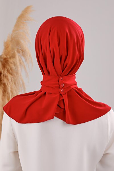 Melodi Scarf Women's Hijab Practical Snap Fastener Sandy Scarf Ready-made Shawl Red