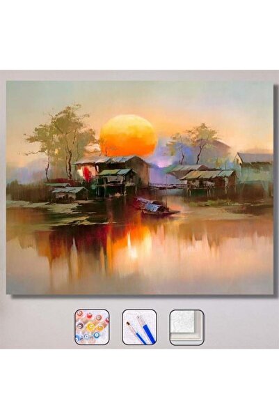 kendinyaphobi Sayılarla Boyama Seti Kasnaklı Kasabadaki Güneş 60 X 75 Cm