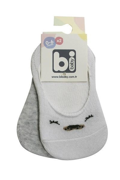 Bibaby Cute Face Men's Ballerina Socks 2 Pack 68353 Gray White Gray White-0-6 Months