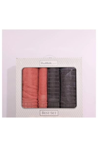 Özdilek 4 Piece Bath Set Best Set Rose Anthracite