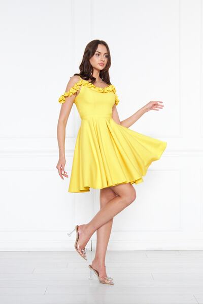 Bidoluelbise Rochie de seară mini evazată plisată din țesătură țesătură cu br...