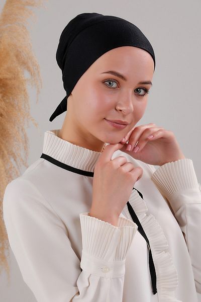 Melodi Scarf Hijab Snap-on Lace-Up Viscose Lycra χωρίς ραφή μπονέ μαύρο