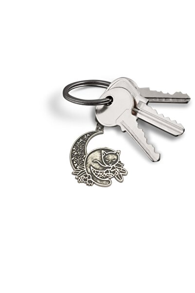 Ororabutik 32mm Silver Color Magic Cat Figured Keychain