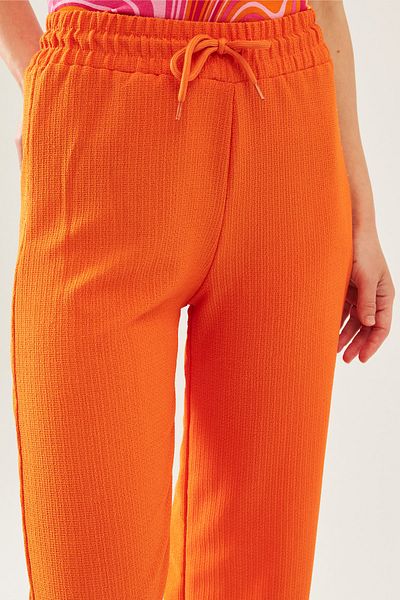 schlank Women's Orange High Waist Wide Leg Seersucker Pants