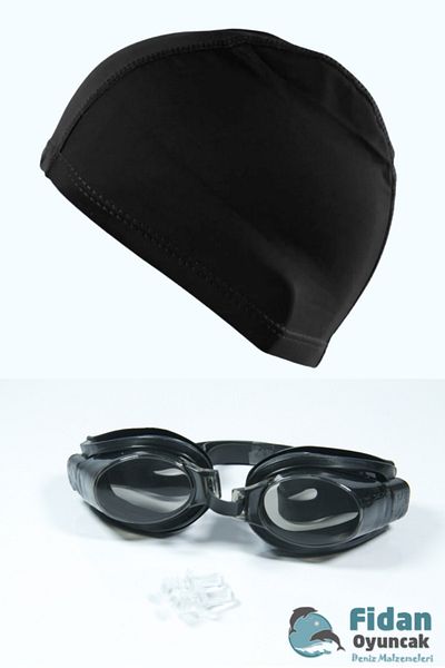 Vardem Pool Sea Swimming Goggles + Earplugs + Lycra Cloth Cap Set