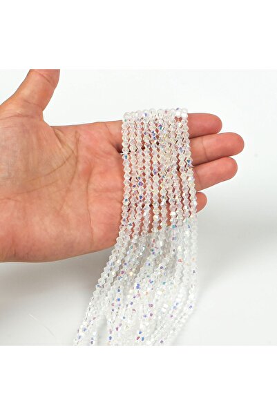 yfhobi 1 DİZİ (40 cm- 90-95 Adet)- 4 mm PİRAMİT KRİSTAL CAM BONCUK, ŞEFFAF ÇO...