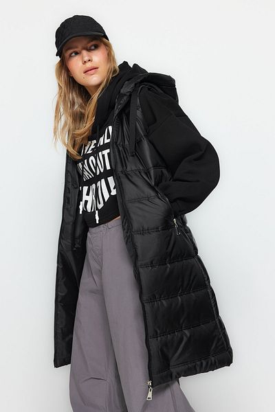 Trendyol Collection Black Hooded Water Repellent Long Puffer Vest TWOAW24YE00017