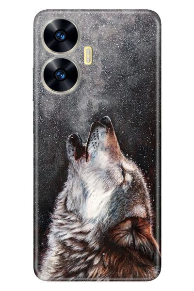 realme C55 Kılıf Silikon Desenli Resimli UV Kapak Vahşi Kurt
