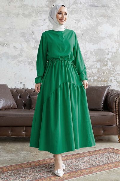 InStyle Weiches Ayrobin-Kleid Merya mit Tunnelgürtel – Dunkelgrün