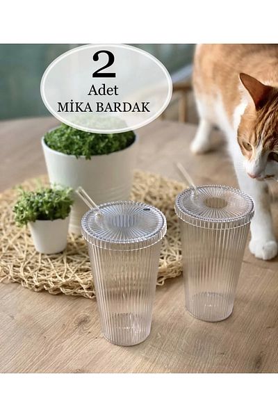 Şener collection 2 Pieces 600 ml Origami Style Cup with Lid and Straw| Coffee And Presentation Cup| Soft Drink Cup