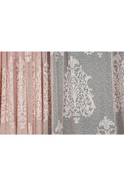 AKÇA TEKSTİL BIG DAMAKS POWDER COLOR SINGLE WING Ready Planted Pleated Background Curtain 300*260 Cm