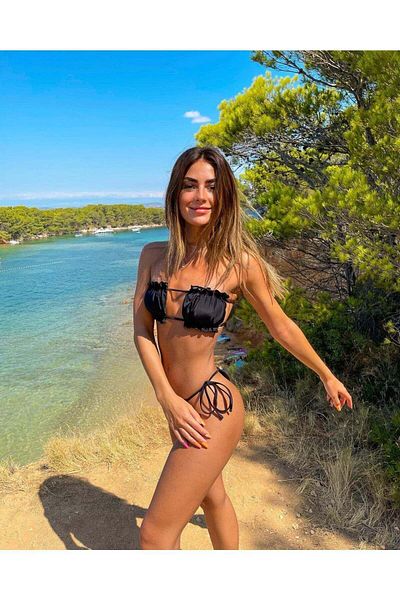 ZEKAS FASHION Black Gathered Bikini Set