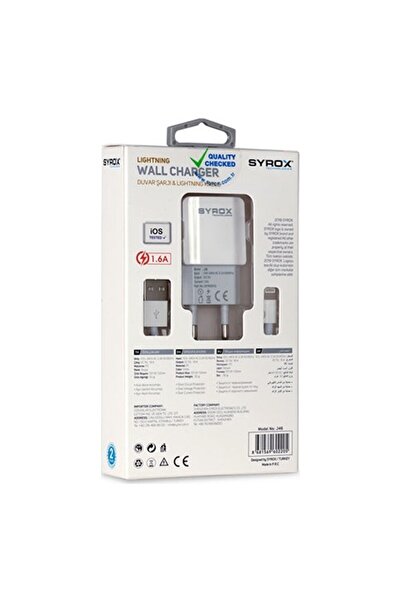 Syrox iPhone Uyumlu Lightning 1.6 mAh Hızlı Şarj Cihazı SYX-J46