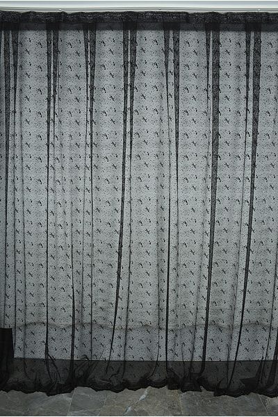 AKÇA TEKSTİL BIRD MODEL BLACK COLOR SINGLE WING Ready planted Pleated Background Curtain 300*260 cm
