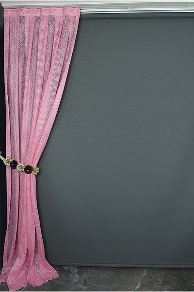 AKÇA TEKSTİL STRIPED MODEL PINK COLOR SINGLE WING Ready planted Pleated Background Curtain 75*260 cm