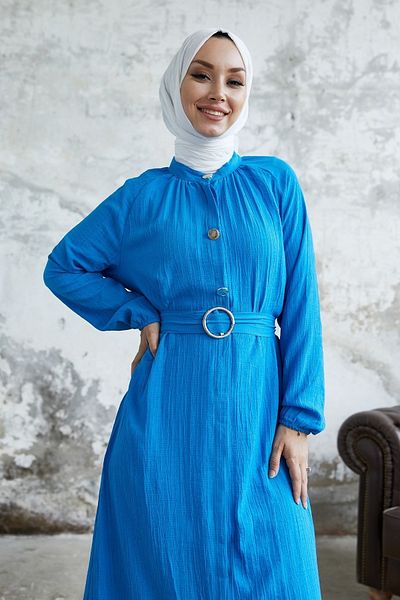 InStyle Rochie Emilya Hidden Placket Button Detail - Albastru