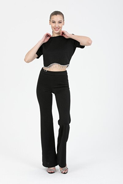 mrmpro Σετ παντελονιού Crop Damla Stone με ισπανικό τελείωμα, από γυαλιστερό ...