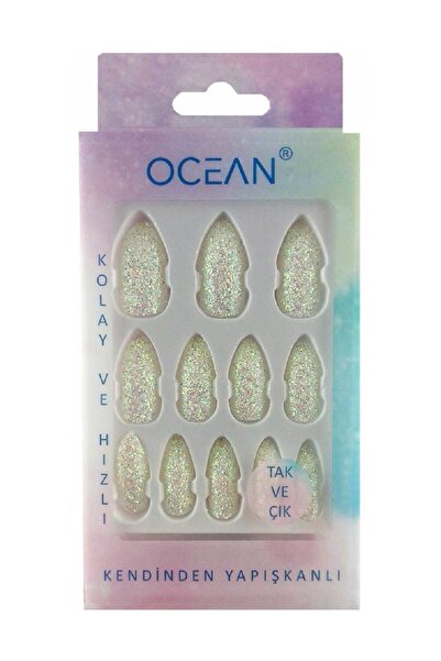 TİNEKE Tak Ve Çık Takma Tırnak - Beyaz Simli