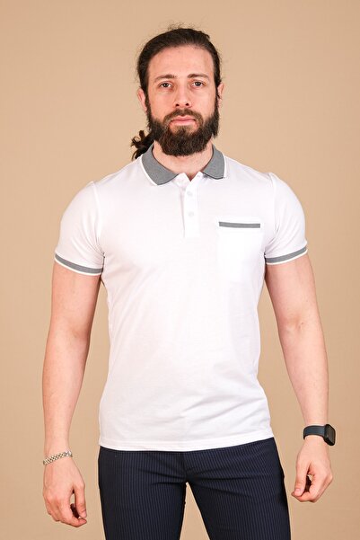 Çukurova تي شيرت رجالي من أكسفورد بيكيه فلاتو بجيب وياقة مفصلة