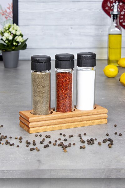 ETKA طقم بهارات مكون من 3 قطع، حامل خشبي، أدوات مطبخ أنيقة ومريحة