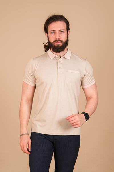 Çukurova تي شيرت رجالي من الفلانيل المرسيريزد مع تفاصيل طية صدر السترة