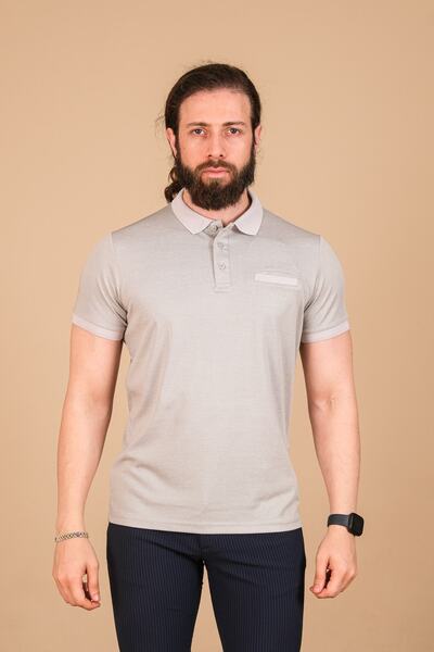 Çukurova تي شيرت رجالي من الفلانيل المرسيريزد مع تفاصيل طية صدر السترة